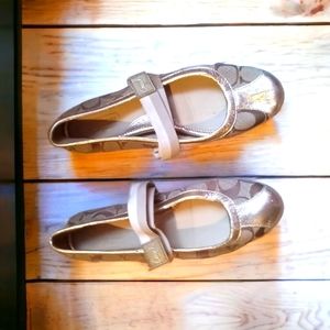 Coach Janey style Mary Jane Shoes Gold with White Strap